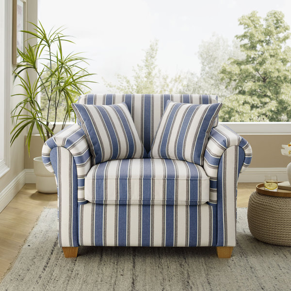 40.94 Oversized Accent Chair with Stripe Pattern Striped Fabric Armchair Red Barrel Studio Fabric or Leather Type Navy Blue Stripe Polyester Blend